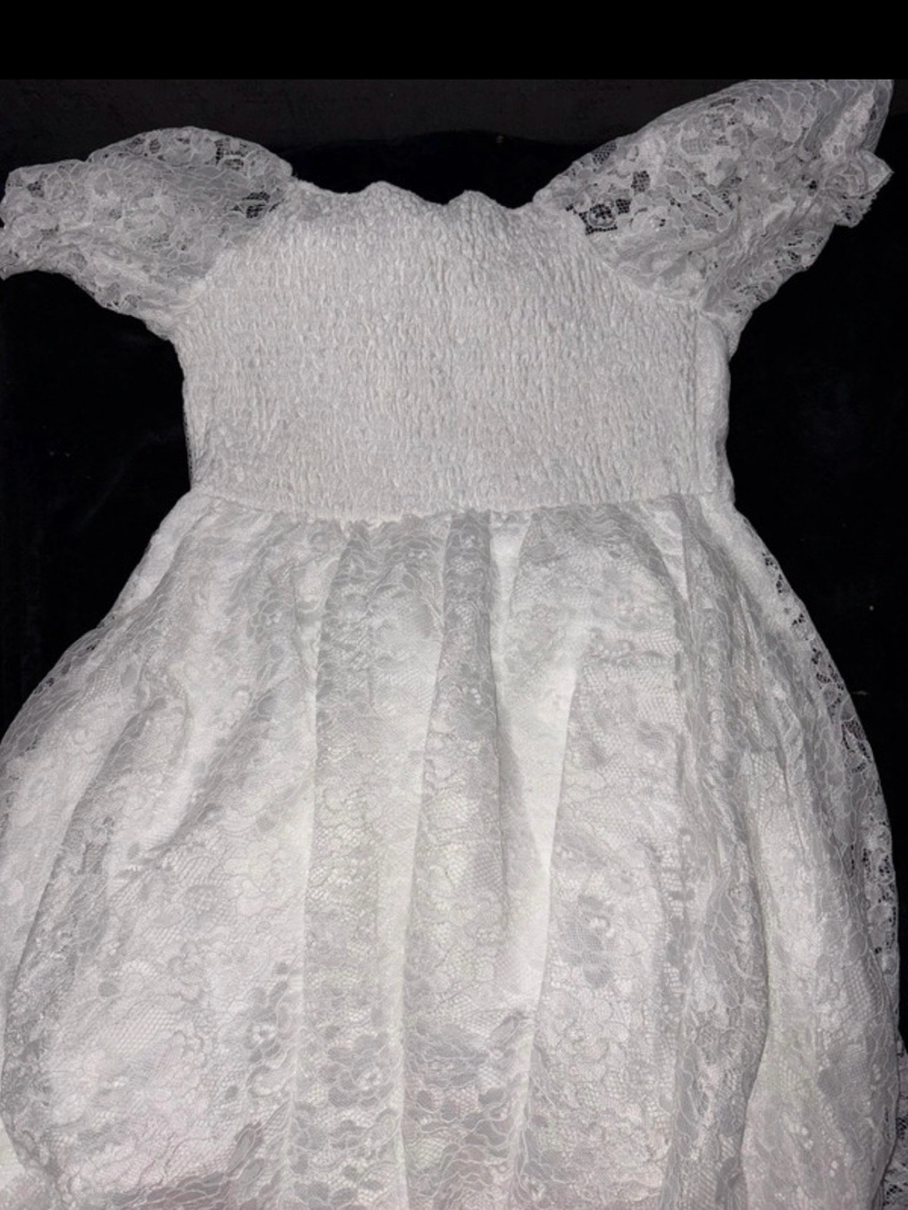 Girls White Lace Puff-Sleeve Dress - Picture 2 of 4